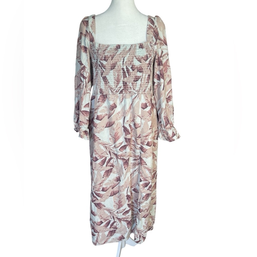 House of Harlow 1960 Revolve Midi Pink Floral Leaves Puff Sleeves Dress - Large